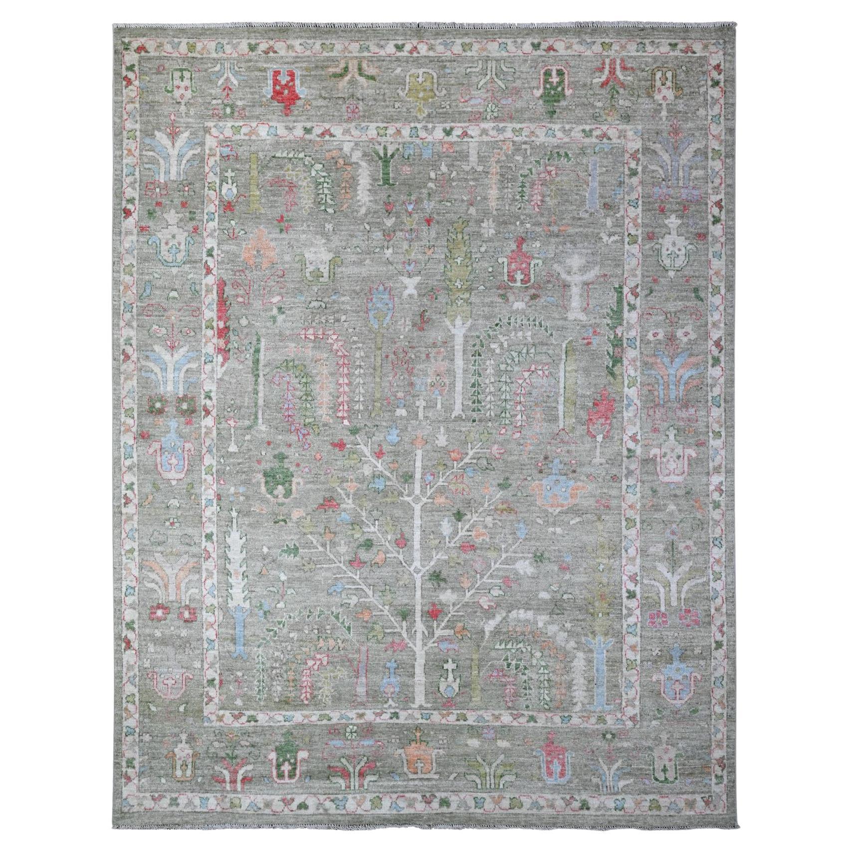 7'8 "x9'10" Reseda Grau Handgeknüpfter Afghanischer Angora Oushak Weichflor Orientteppich