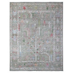 7'8 "x9'10" Reseda Gray Tapis d'Orient Afghan Angora Oushak à poils souples, noué à la main
