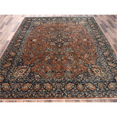 7'8"x9'3" Brown Worn Down Hand Knotted Pure Wool Vintage Persian Mashad Rug