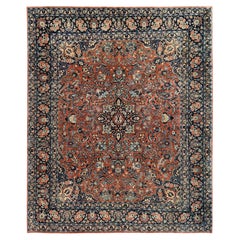 7'8"x9'3" Brown Worn Down Hand Knotted Pure Wool Vintage Persian Mashad Rug