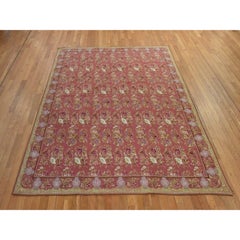 7'8"x9'5" Rose Pink Chinese Needlepoint Botanical Design Wool Hand Stitched Rug