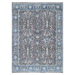 7'8"x9'6" Black Cropped Thin Antiqued Zeigler Mahal Hand Knotted 100% Wool Rug