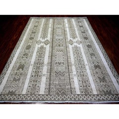 7'8"x9'6" Taupe Brown, Fine Peshawar Wool Hand Knotted Oriental Rug