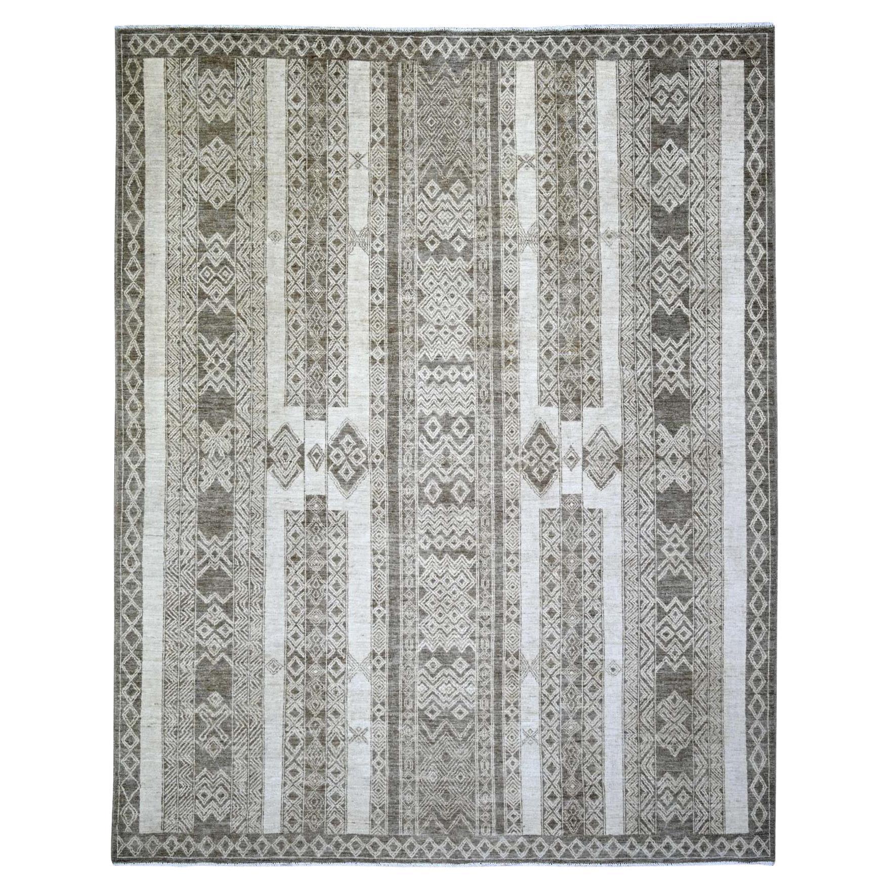 7'8"x9'6" Taupe Brown, Fine Peshawar Wool Hand Knotted Oriental Rug