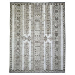7'8 "x9'6" Taupe Brown, Tapis oriental en laine fine de Peshawar nouée à la main