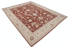 7.8x9.7 ft handgeknüpfter türkischer Floral Teppich mit rotem Feld und beiger Bordüre