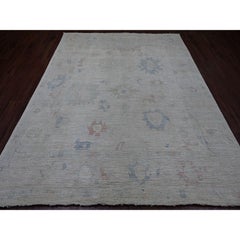 7'8 "x9'7" Grigio chiaro Afghan Angora Oushak Tappeto orientale in pura lana annodato a mano