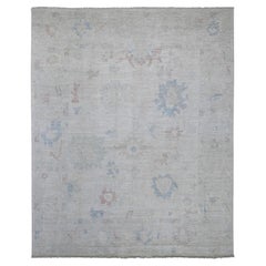 7'8 "x9'7" Grigio chiaro Afghan Angora Oushak Tappeto orientale in pura lana annodato a mano