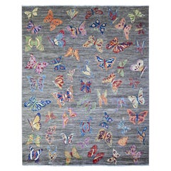 7'8 "x9'7" Gris requin Tapis oriental noué à la main en laine fine Peshawar