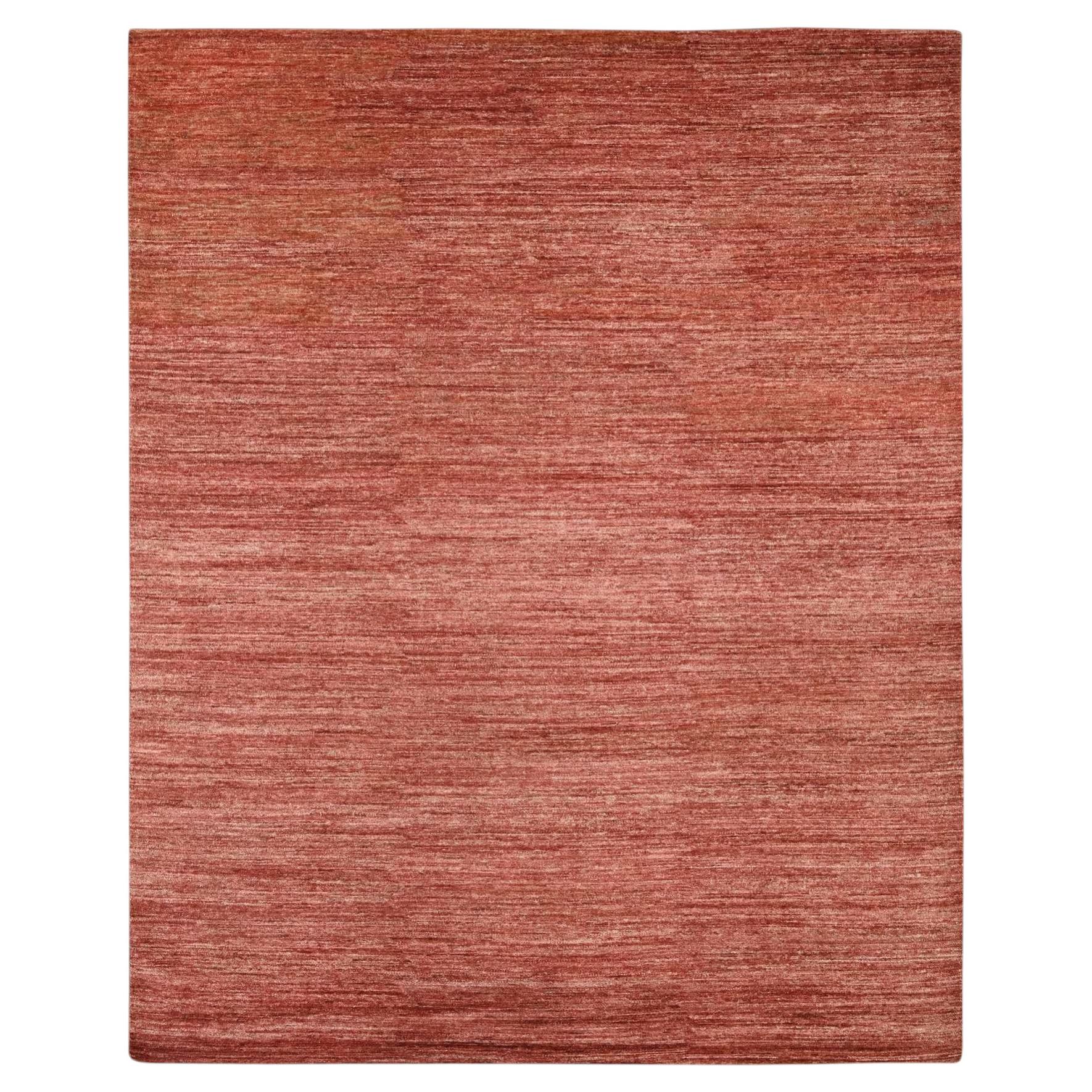 7'8"x9'8" Red Plain Solid Pattern Hand Knotted Hand Spun Ghazni Wool Rug