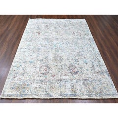 7'8 "x9'9" Acoustic White Antiqued Tabriz Design Zero Pile Hand Knots Rugs