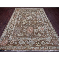 7'8 "x9'9" Cedar Brown Afghan Angora Oushak-Leaf Tappeto orientale in lana annodato a mano