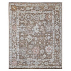 7'8 "x9'9" Cedar Brown Afghan Angora Oushak-Leaf Tappeto orientale in lana annodato a mano