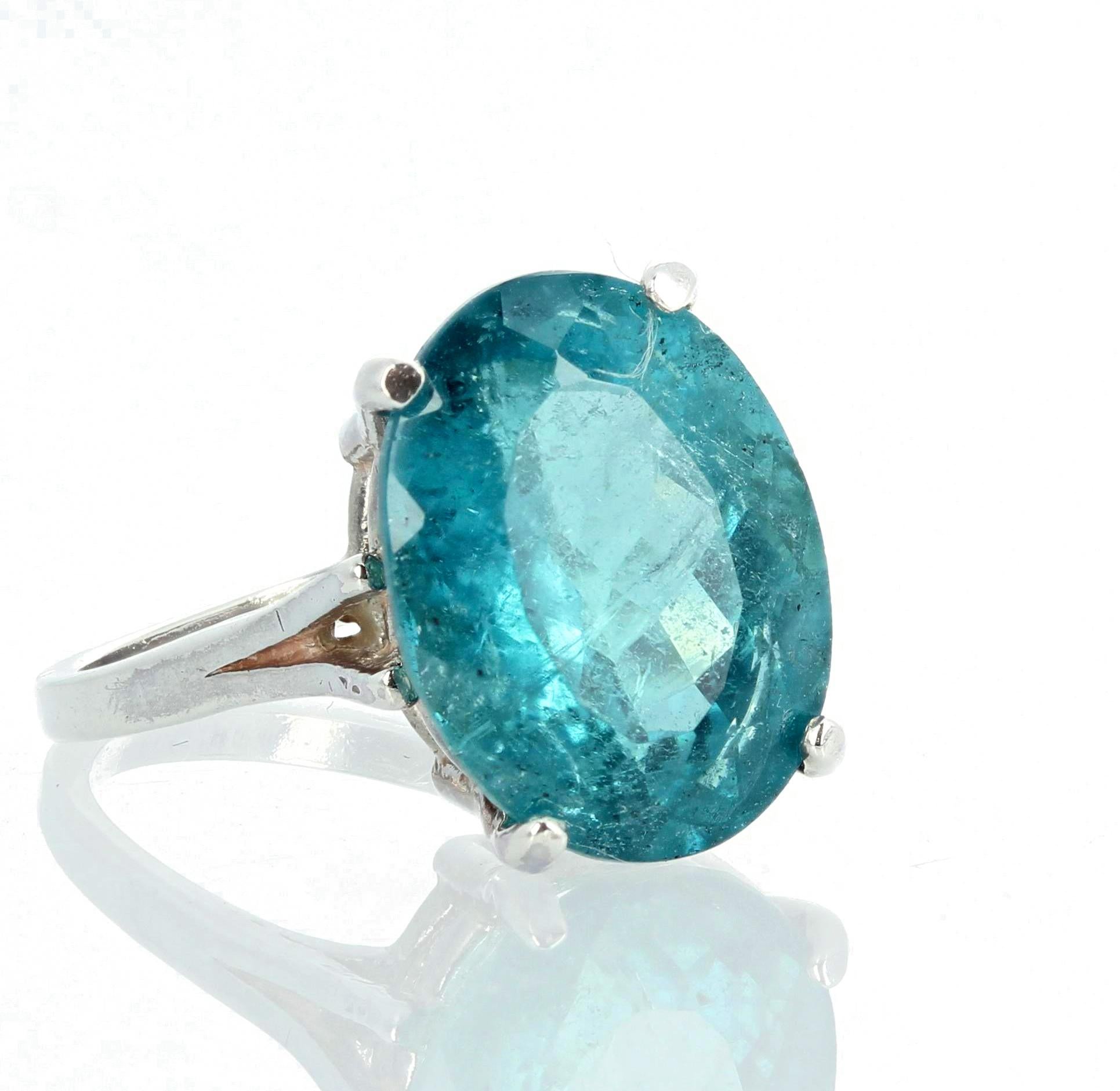 Women's or Men's Gemjunky Rare 7.9 Cts Blue Indicolite Tourmaline Sterling Silver Cocktail Ring