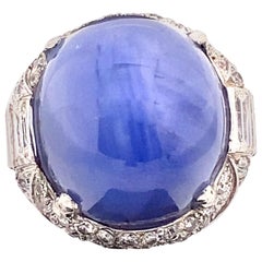 79 Karat Cabochon Ceylon unerhitzter Sternsaphir Ring aus Platin gefasst