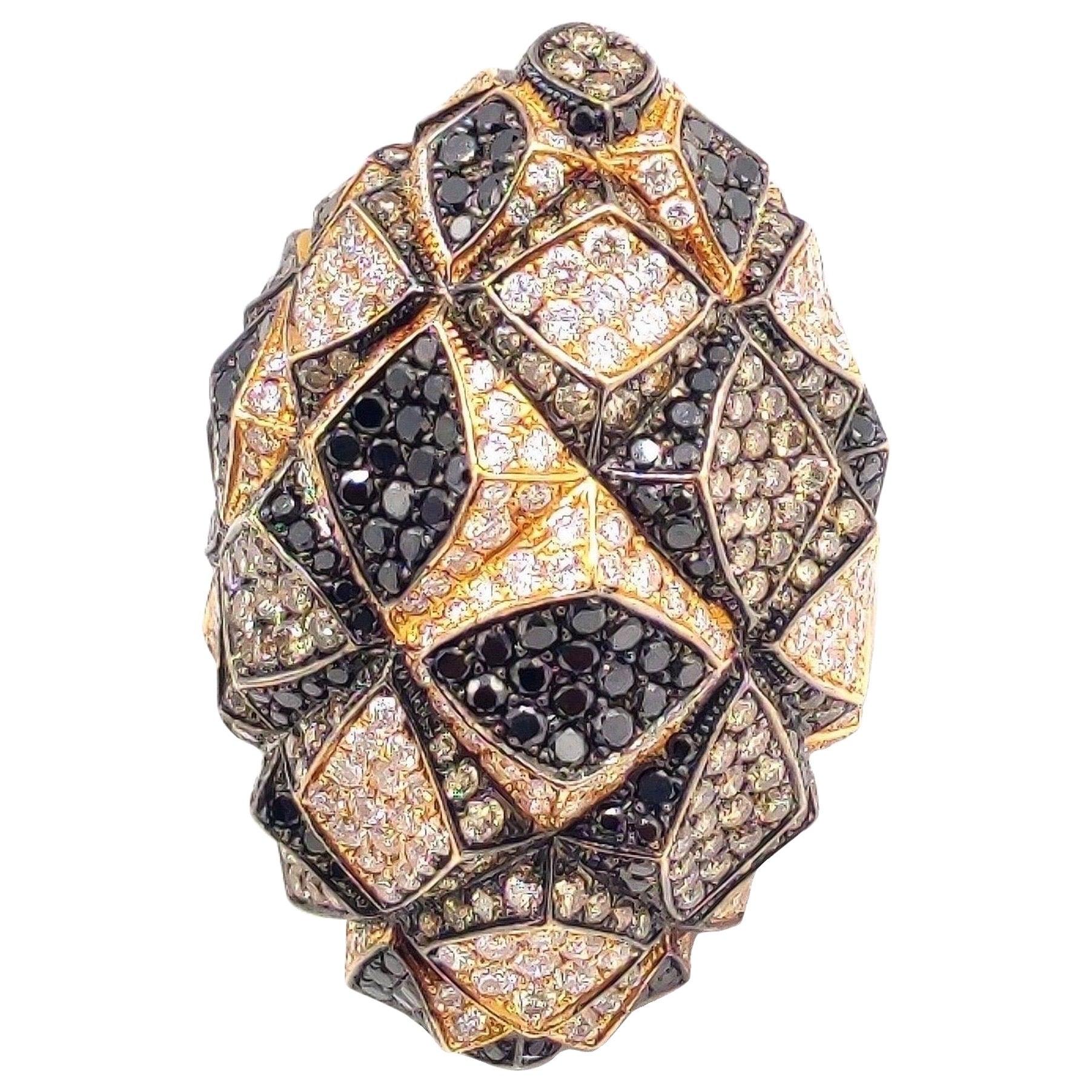 Bague tricolore en or rose 18 carats avec diamants de 7,9 carats