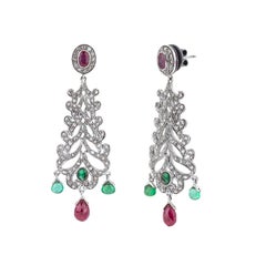 7.9 Carat Diamond and Mix Stones Chandelier Earrings