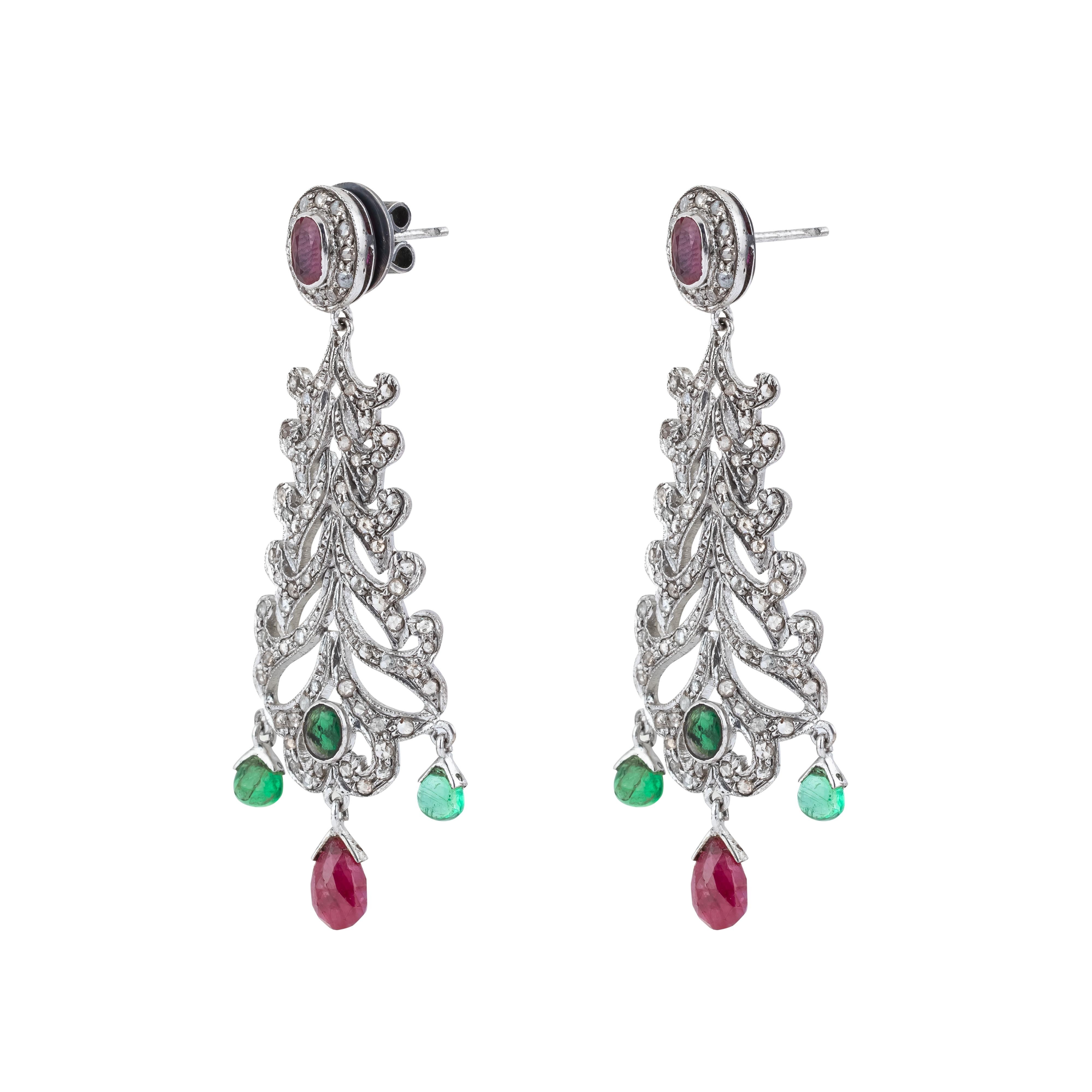 Brilliant Cut 7.9 Carat Diamond and Mix Stones Chandelier Earrings For Sale