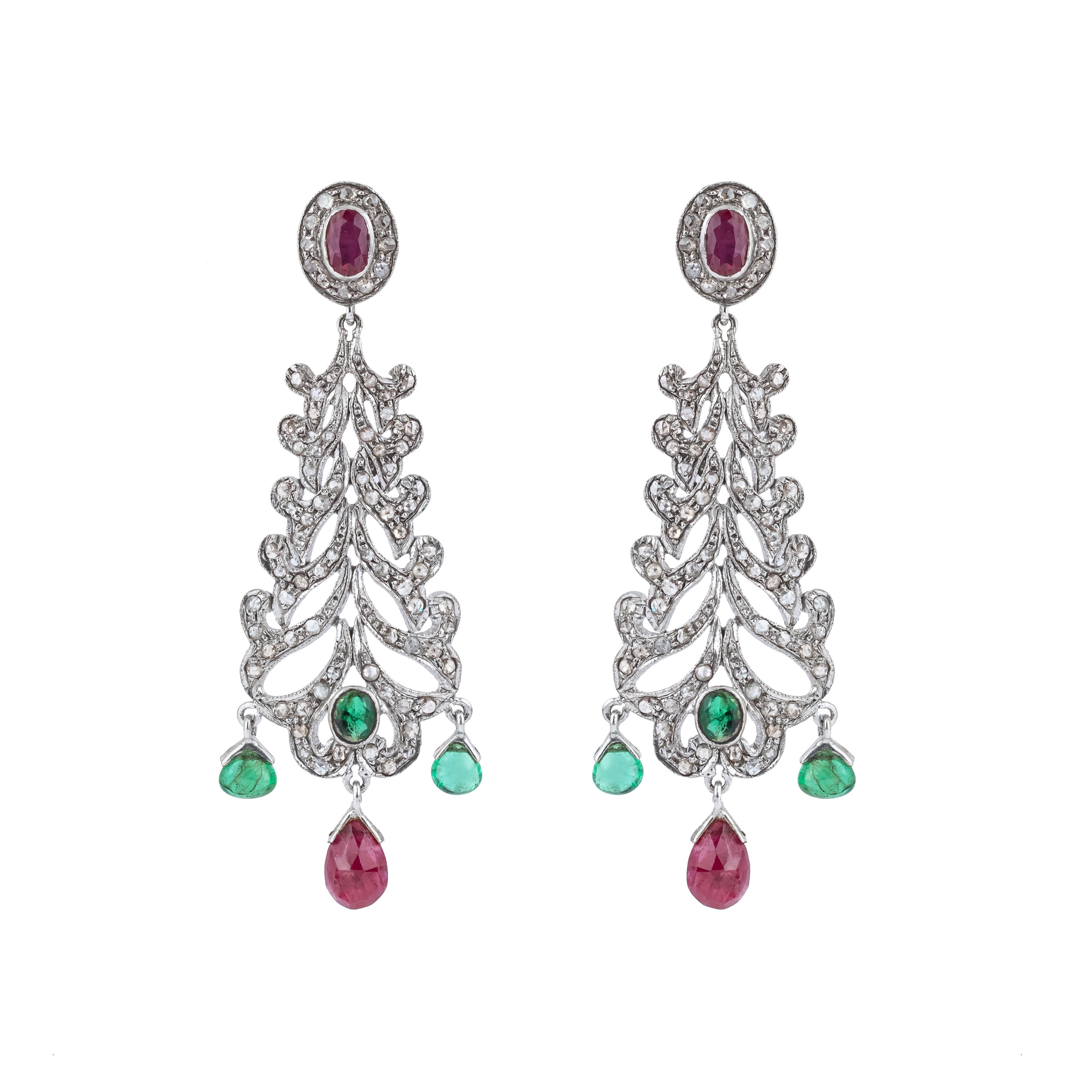 7.9 Carat Diamond and Mix Stones Chandelier Earrings In New Condition For Sale In Jaipur, IN
