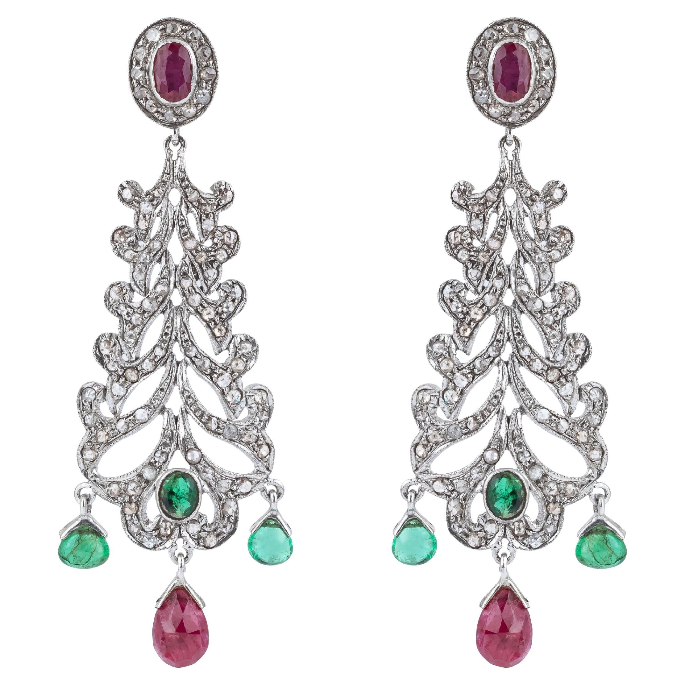7.9 Carat Diamond and Mix Stones Chandelier Earrings