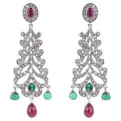 7.9 Carat Diamond and Mix Stones Chandelier Earrings