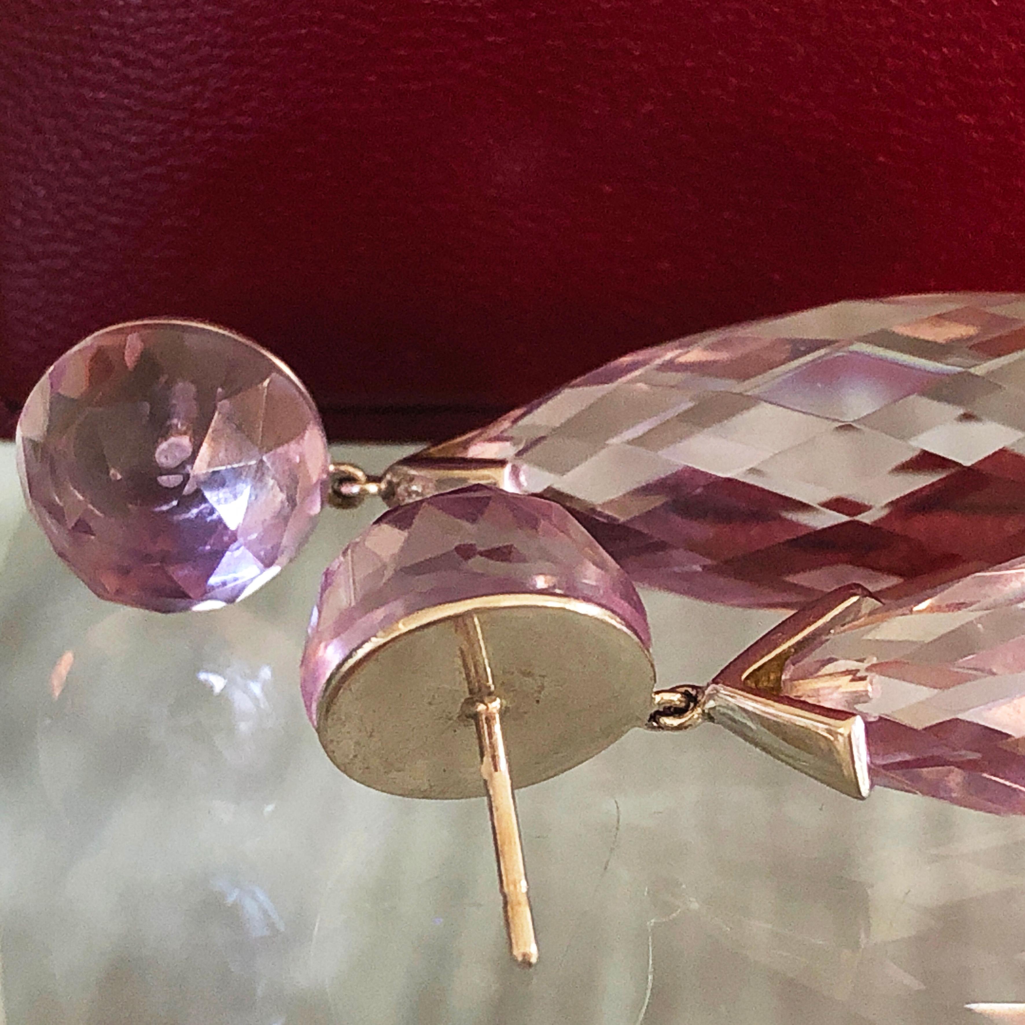 79 Carat Light Purple Amethyst 0.10 Carat White Diamond White Gold Drop Earrings 1