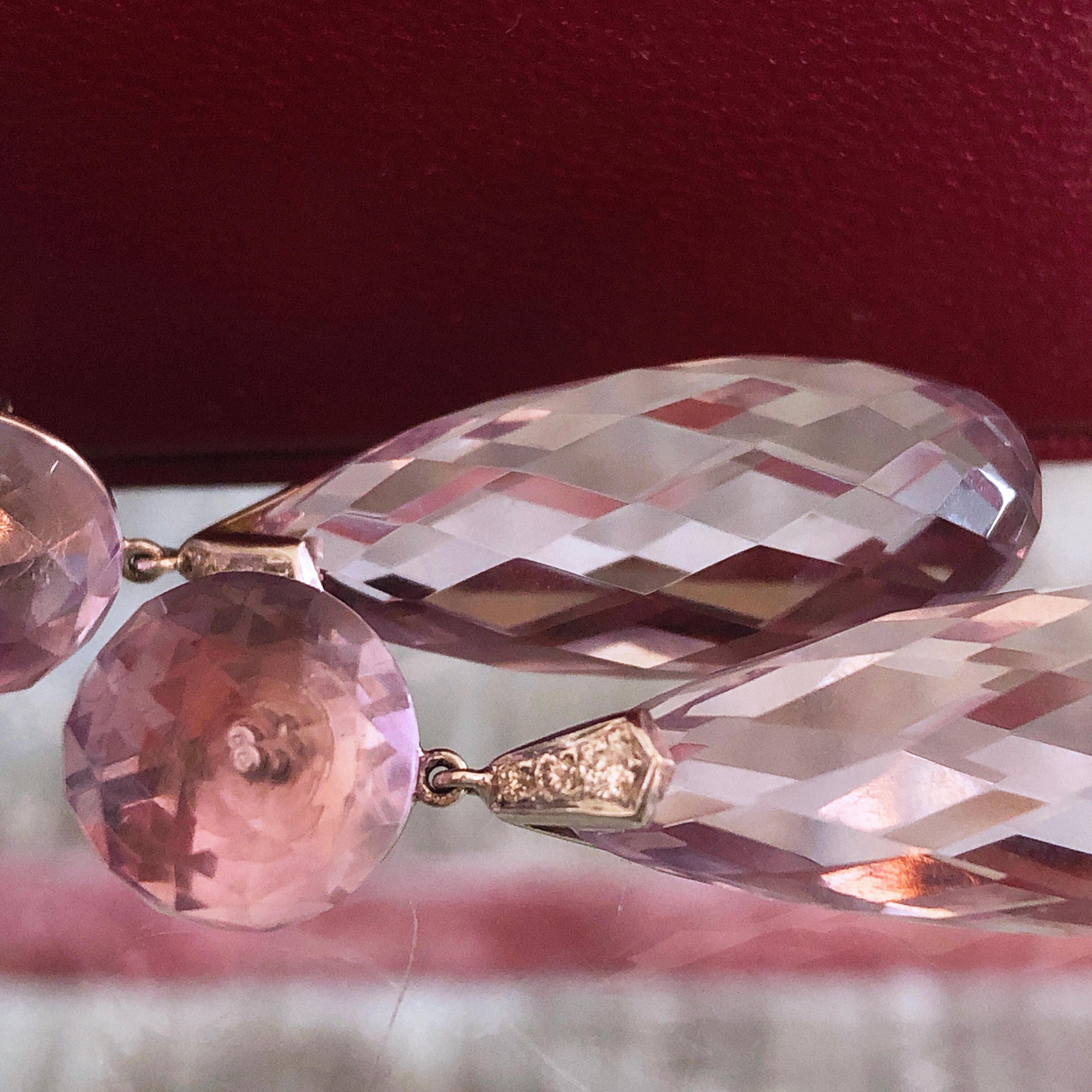 79 Carat Light Purple Amethyst 0.10 Carat White Diamond White Gold Drop Earrings 2