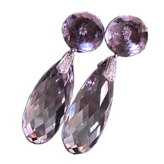 79 Carat Light Purple Amethyst 0.10 Carat White Diamond White Gold Drop Earrings