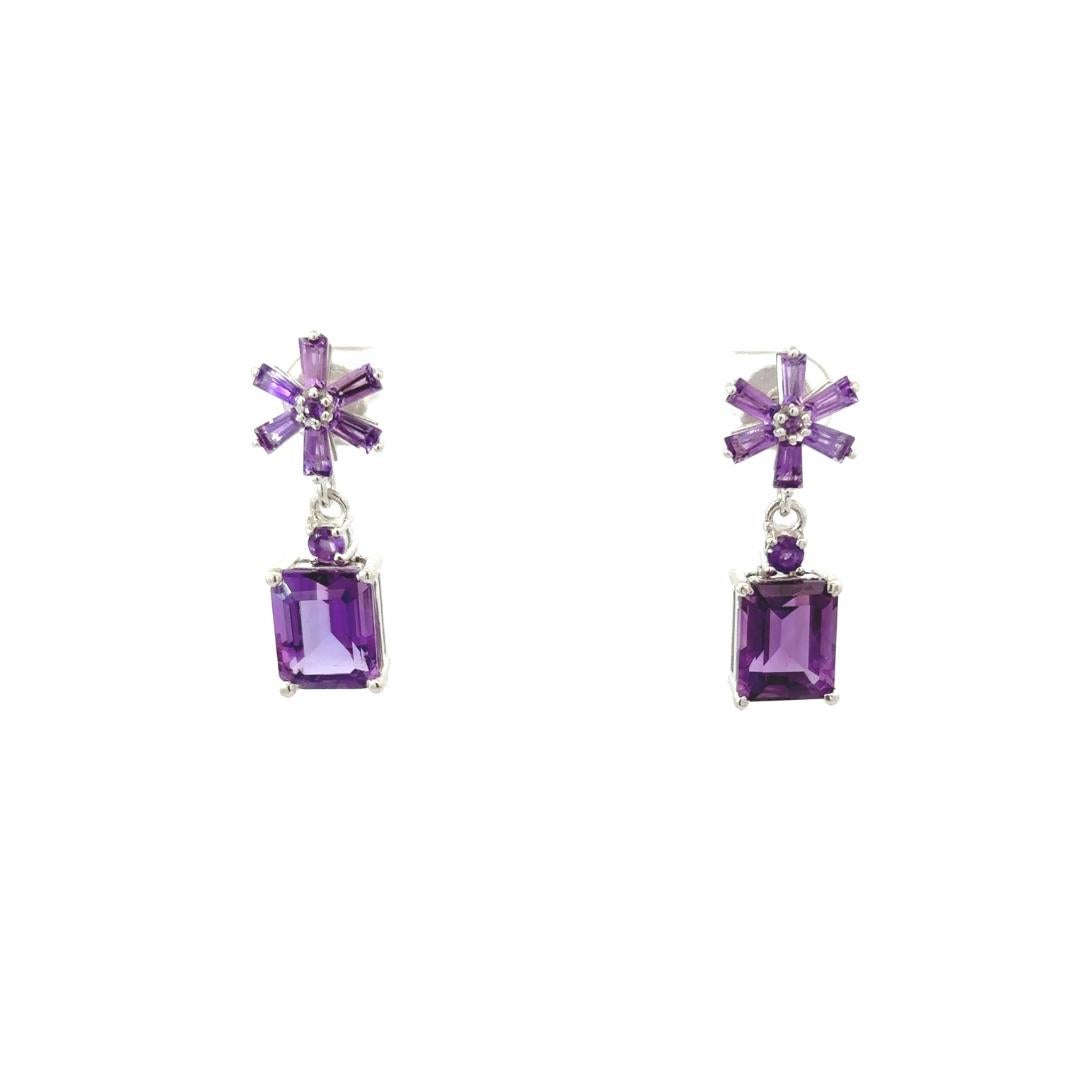 7.9 Carat Mixed Cut Amethyst Drop Sterling Silver Earrings for Mother For Sale 1