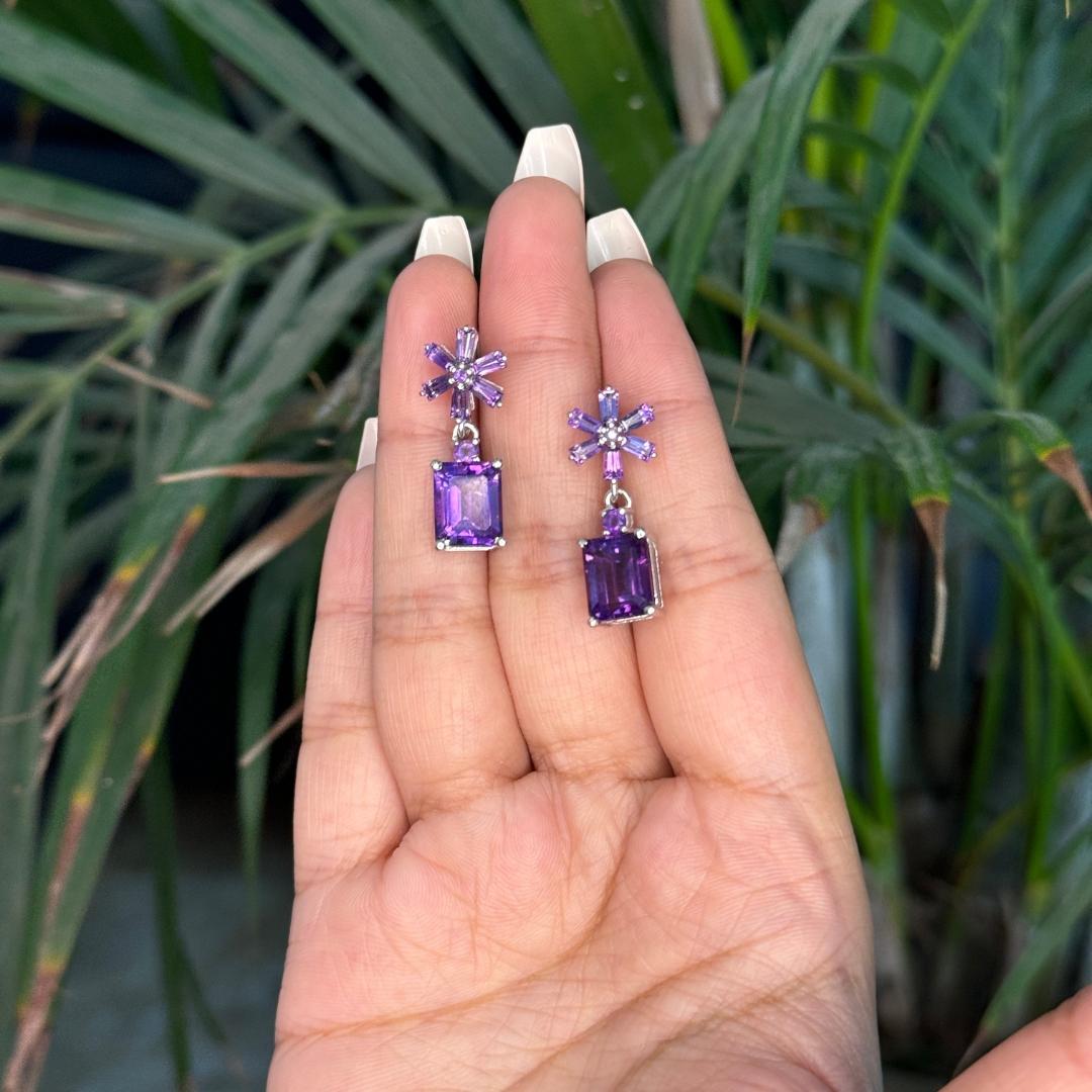7.9 Carat Mixed Cut Amethyst Drop Sterling Silver Earrings for Mother For Sale 2