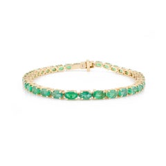 Bracciale tennis con diamante smeraldo ovale da 7,9 carati in oro giallo massiccio 18k