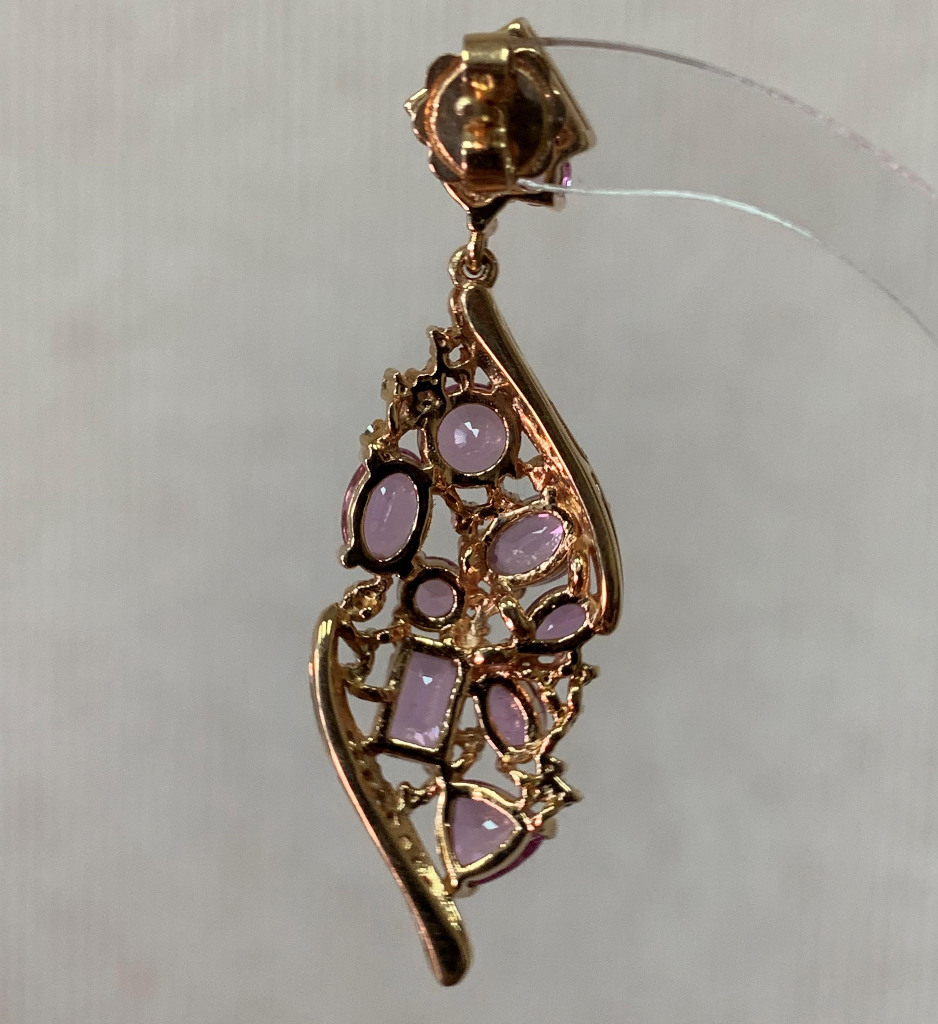 Mixed Cut 7.9 Carat Pink Sapphire & Diamond Earring in 18 Karat Rose Gold  For Sale