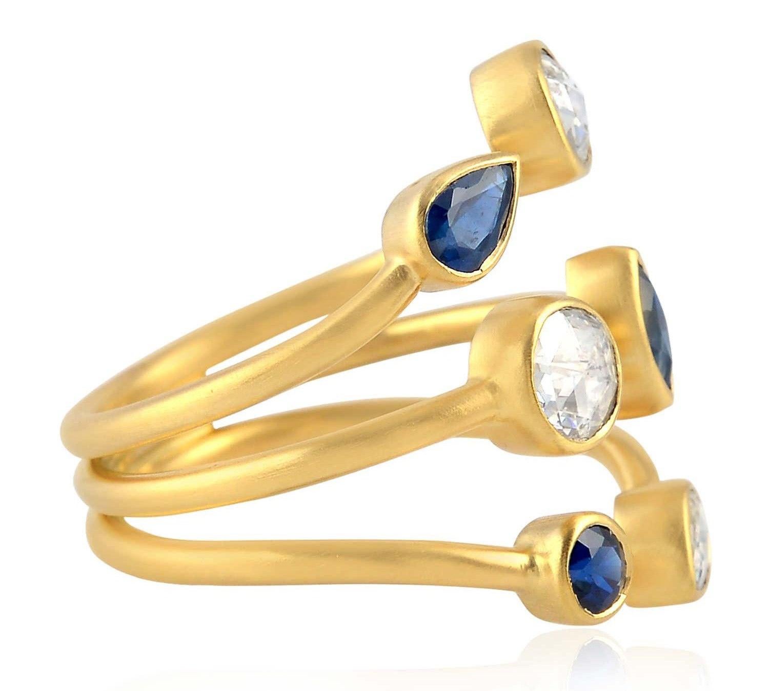 For Sale:  .79 Carat Rose Cut Diamond Sapphire 18 Karat Gold Between the Finger Ring 3