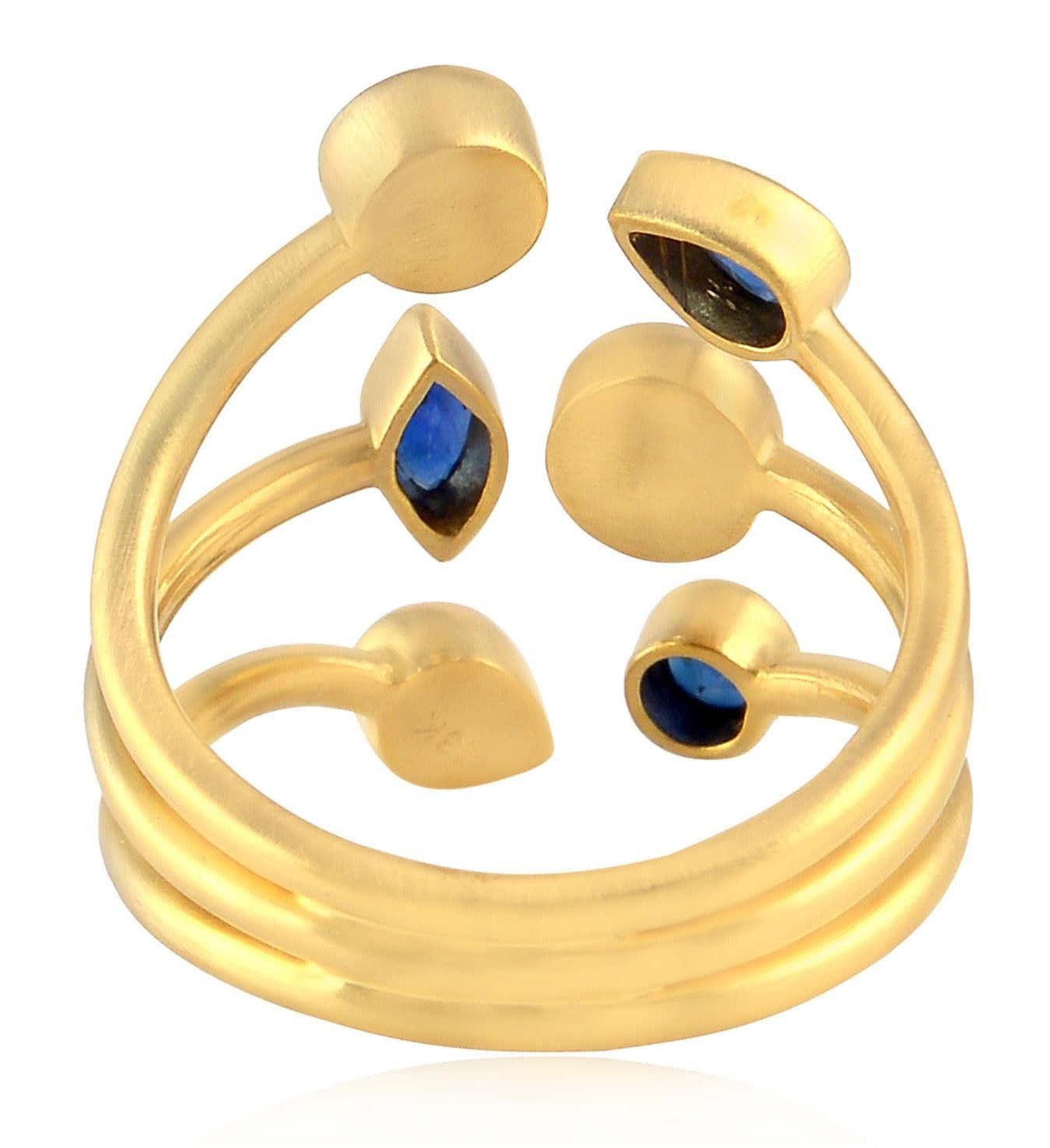 For Sale:  .79 Carat Rose Cut Diamond Sapphire 18 Karat Gold Between the Finger Ring 4
