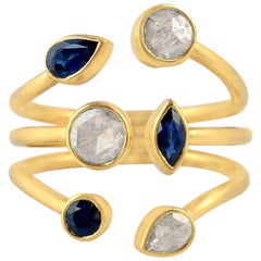 0,79 Karat Rosenschliff Diamant Saphir 18 Karat Gold Between the Finger Ring