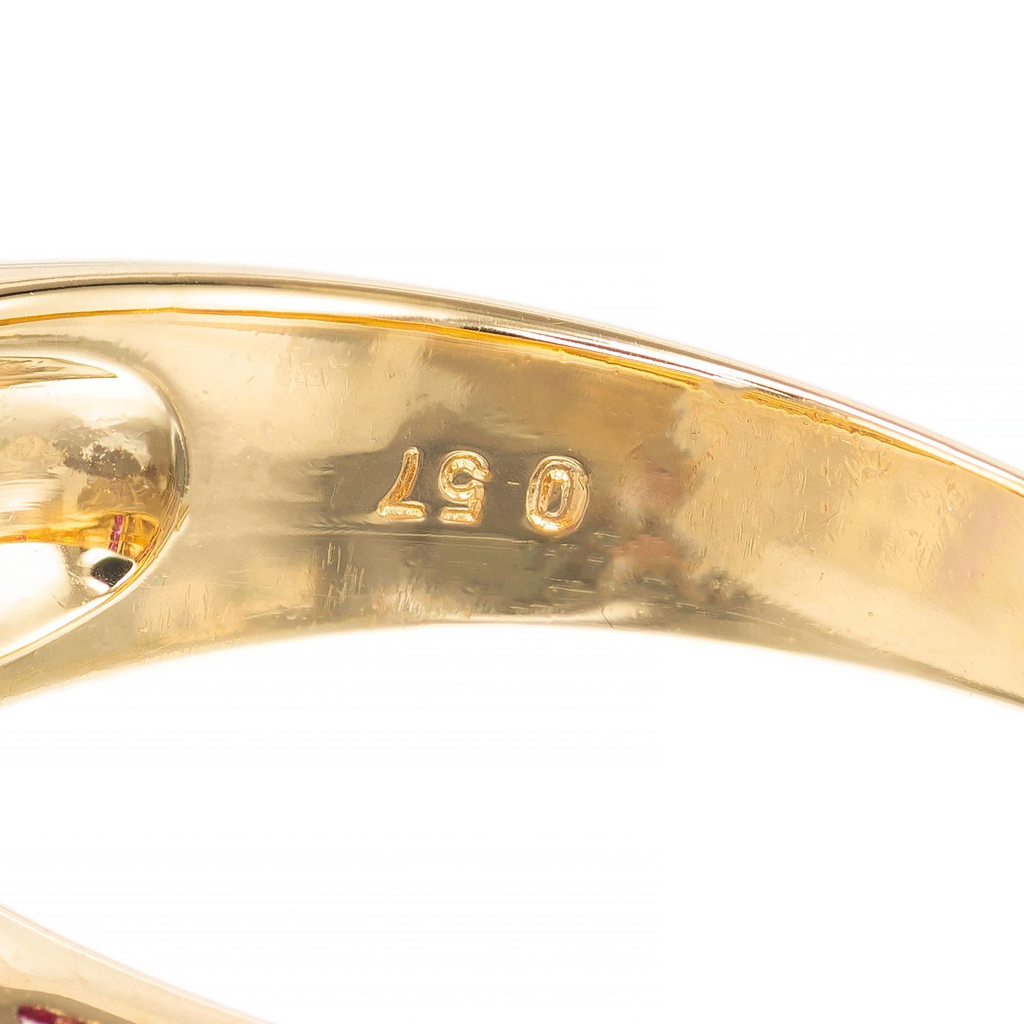 .79 Carat Ruby Diamond Yellow Gold Three-Row Band Ring 2