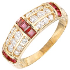 .79 Carat Ruby Diamond Yellow Gold Three-Row Band Ring