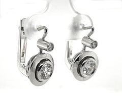 .79 Carat Total Diamond White Gold Lever Back Bezel Set Drop Earrings