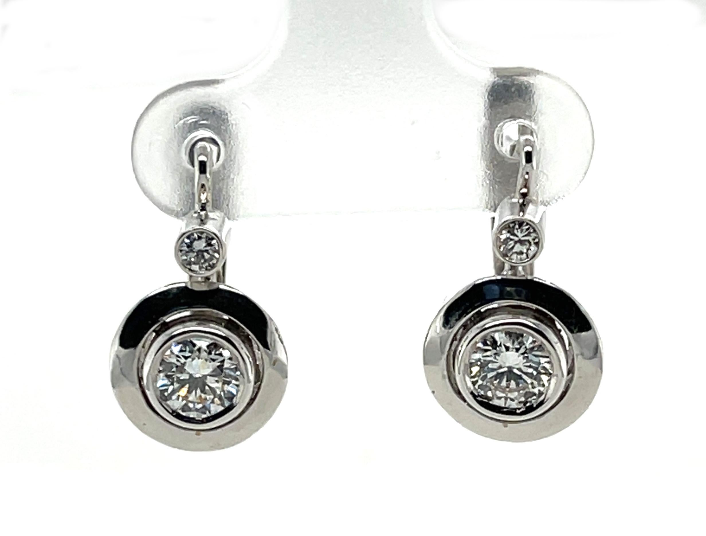 bezel set leverback diamond earrings