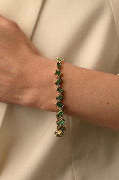 7.9 Ct Inclined Emerald Diamond Tennis Bracelet in 14K Yellow Gold
