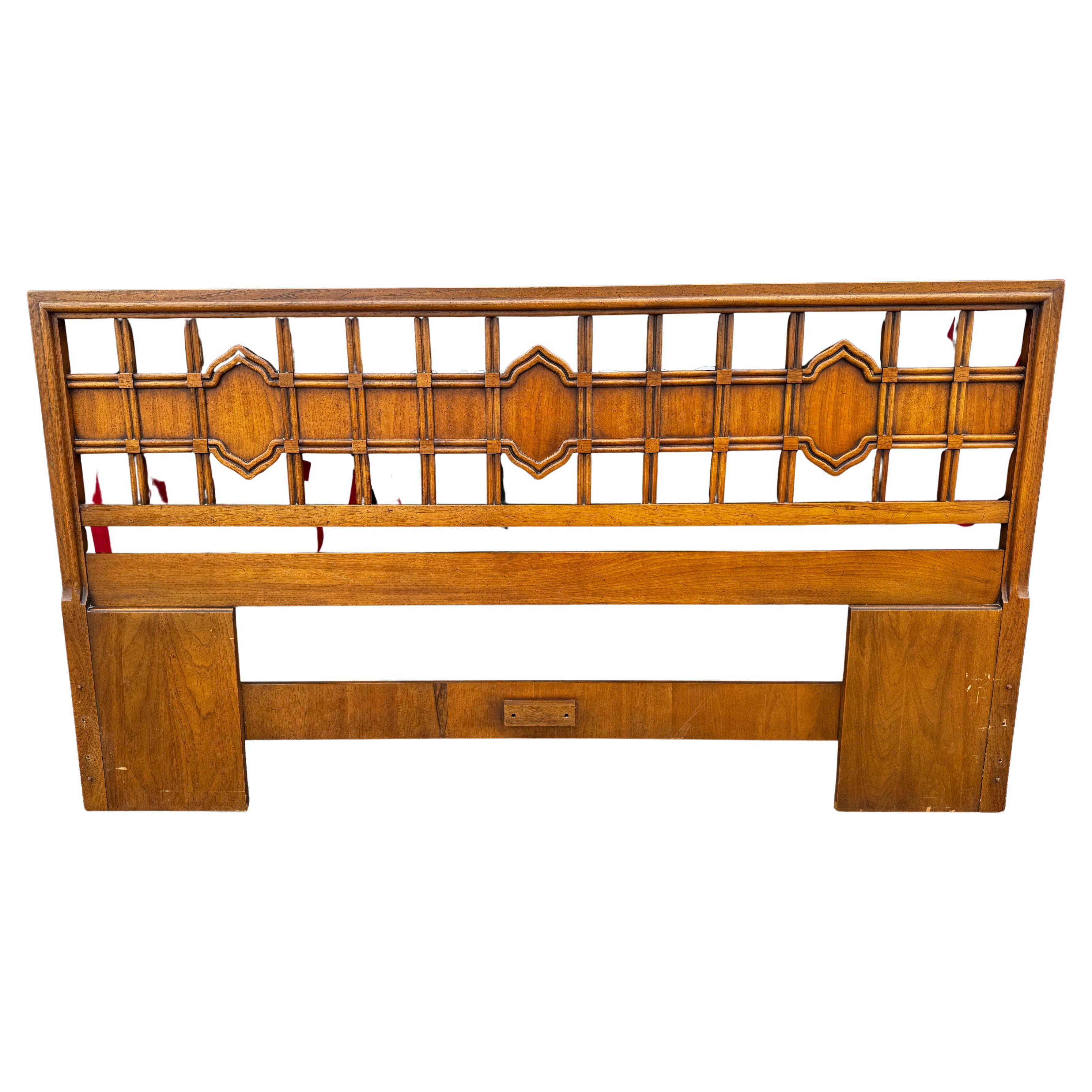 79" Mid Century 3 Diamond Walnut Headboard For Sale