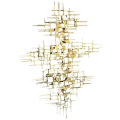 Mid-Century Modern Brutalist Torch Cut Nail Art Wall Sculpture by Max Levine