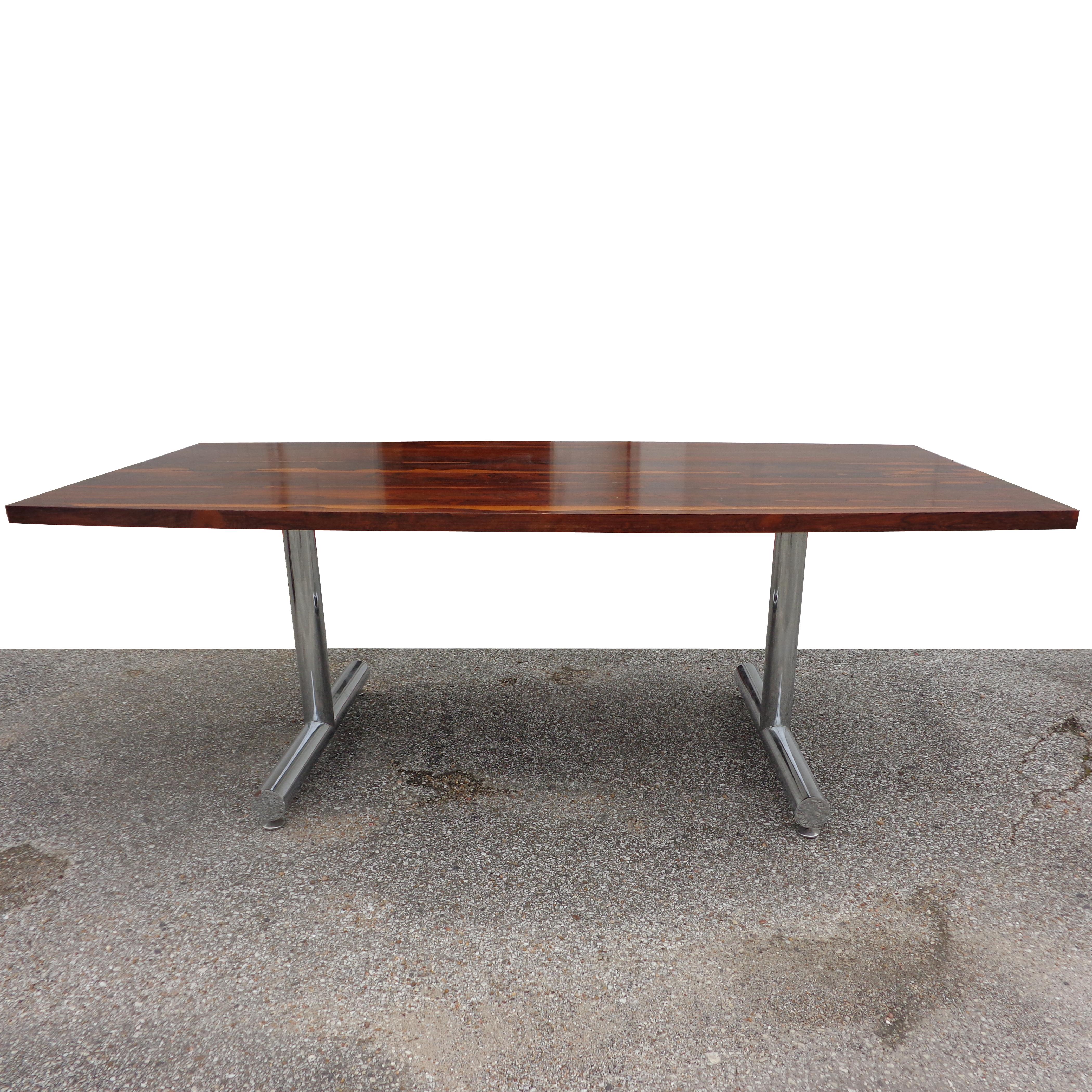 Rosewood Chrome Table Desk by Tim Bates for Pieff Furniture In Good Condition For Sale In Pasadena, TX