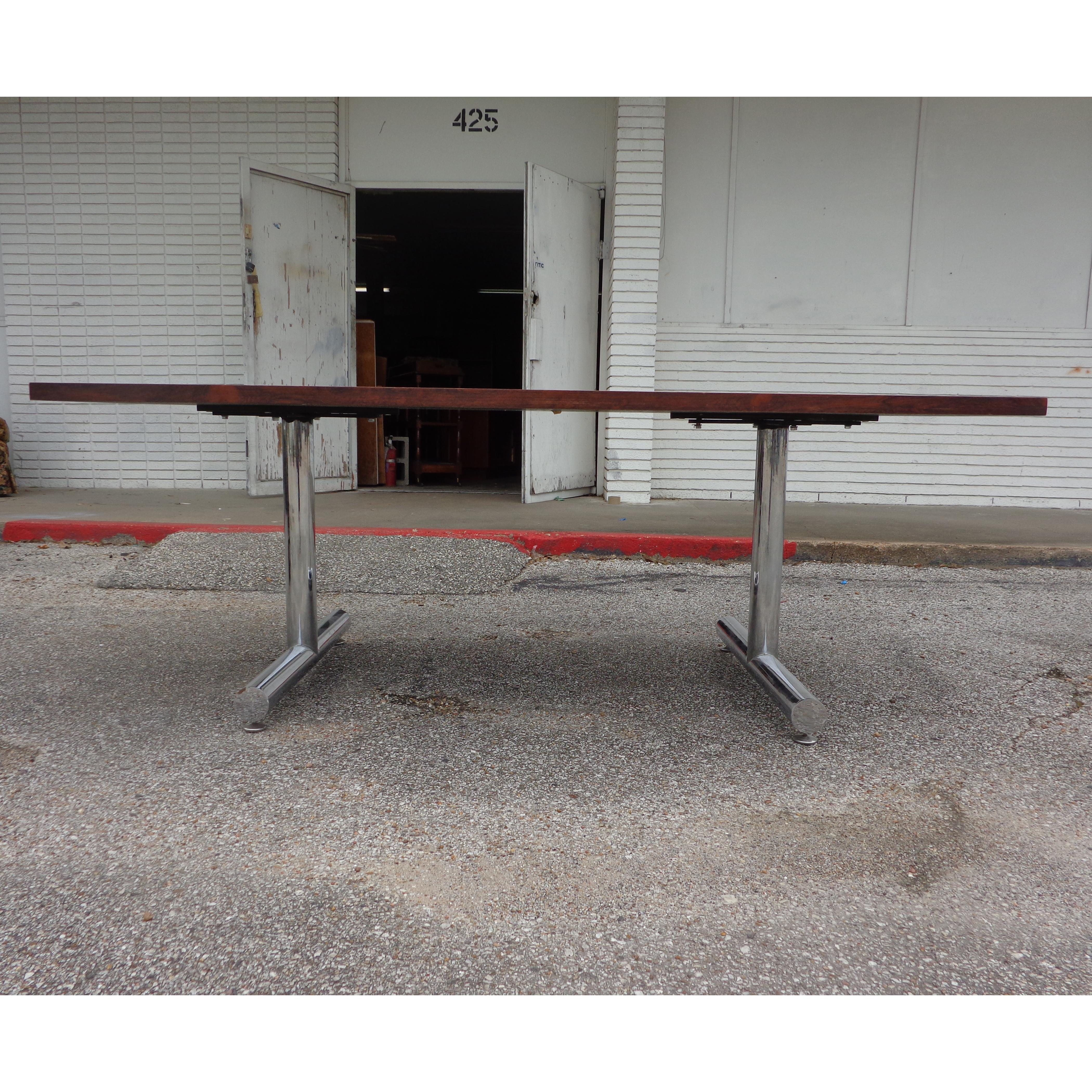 Rosewood Chrome Table Desk by Tim Bates for Pieff Furniture For Sale 1