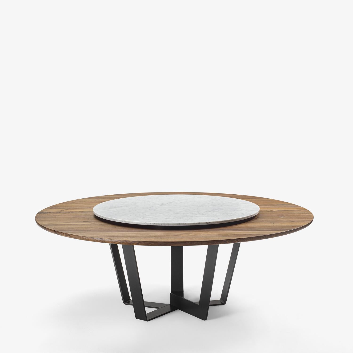 Round Solid Walnut Table with Calacatta Marble Lazy Susan In New Condition For Sale In New York, NY