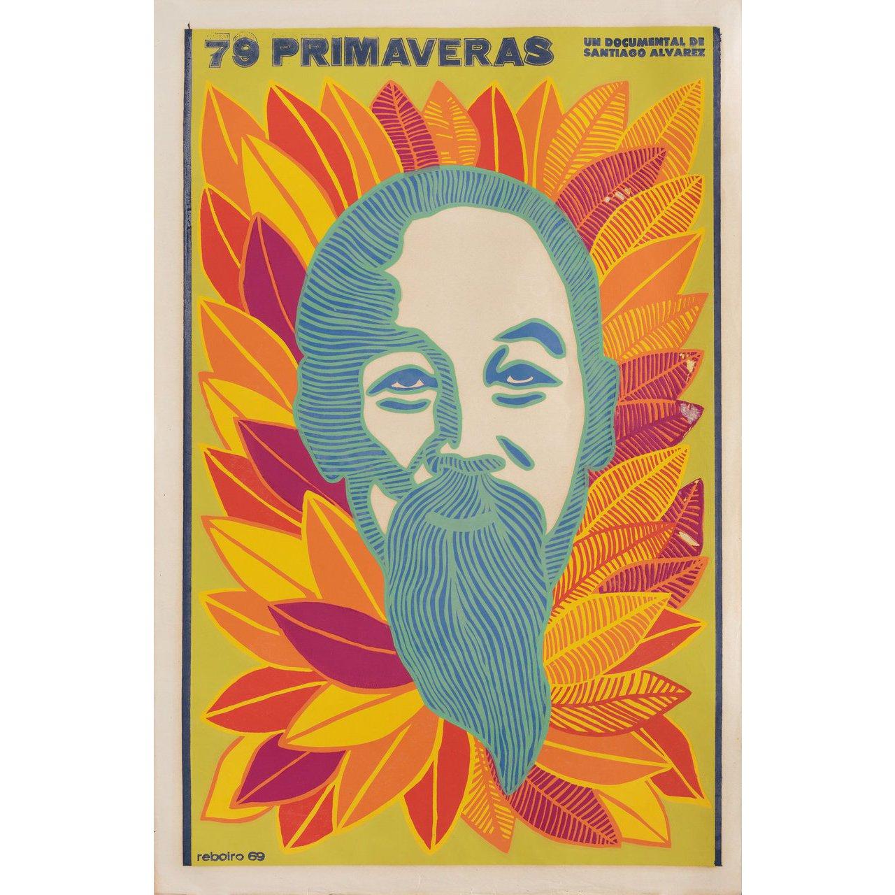 Original 1970 Cuban poster by Antonio Fernandez Reboiro for the film 79 Springtimes (79 primaveras) directed by Santiago Alvarez with Ho Chi Minh. Very Good condition, rolled with repaired tears & some surface damage. Please note: the size is stated