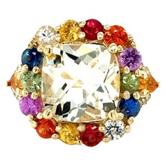 7.90 Carat Citrine Multi-Color Sapphire Diamond Yellow Gold Cocktail Ring