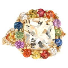 Anillo de Cóctel de Oro Amarillo con Zafiro Multicolor y Diamante Citrino de 7.90 Quilates