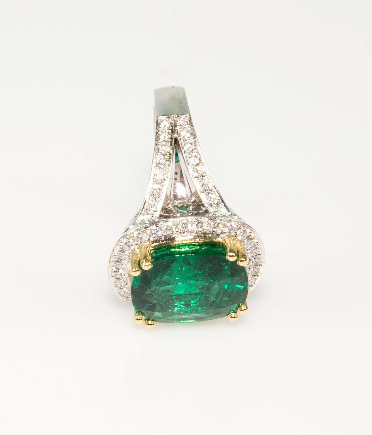 Mixed Cut 7.90 Carat GIA Emerald Diamond Gold Statement Ring Fine Estate Jewelry For Sale