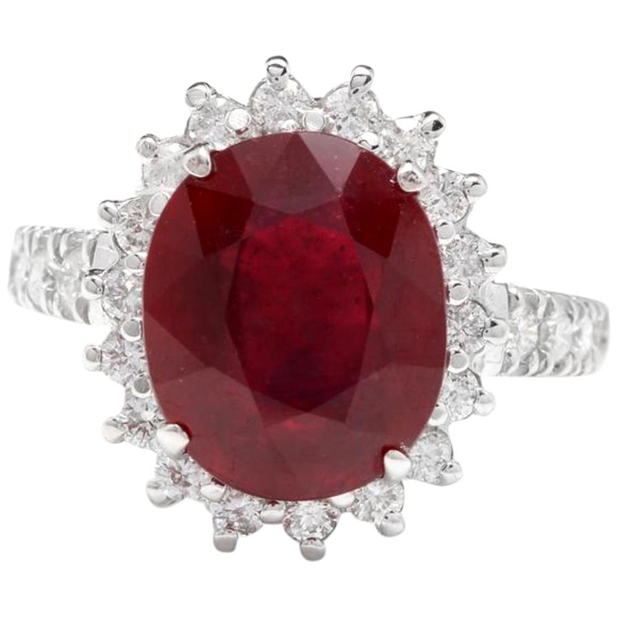 7.90 Carat Impressive Natural Red Ruby and Diamond 14 Karat White Gold Ring For Sale